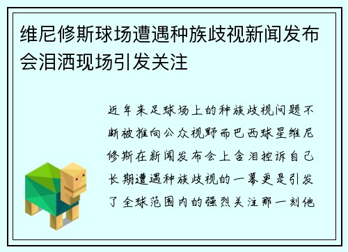 维尼修斯球场遭遇种族歧视新闻发布会泪洒现场引发关注